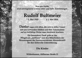 Traueranzeige von Rudolf Bultmeier von SYK