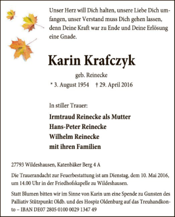 Traueranzeige von Karin Krafczyk von SYK
