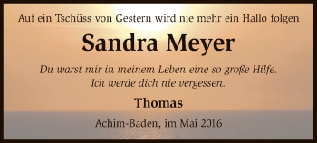 Traueranzeige von Sandra Meyer von SYK