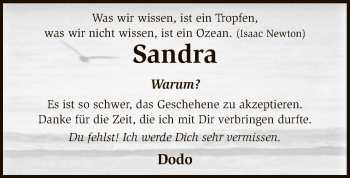 Traueranzeige von Sandra Meyer von SYK