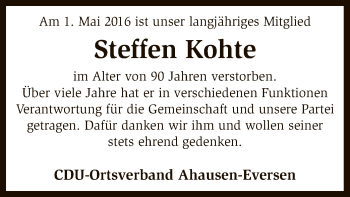 Traueranzeige von Steffen Kohte von SYK