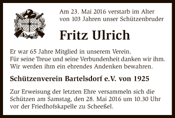 Traueranzeige von Fritz Ulrich von SYK