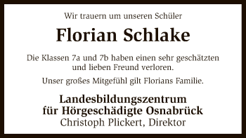 Traueranzeige von Florian Schlake von SYK