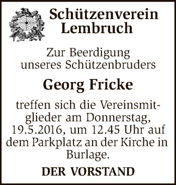 Traueranzeige von Georg Fricke von SYK