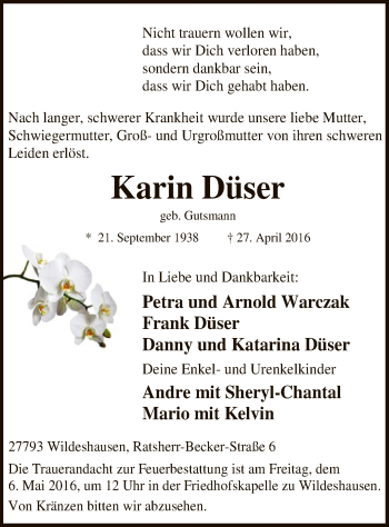 Traueranzeige von Karin Düser von SYK