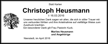 Traueranzeige von Christoph Heusmann von SYK