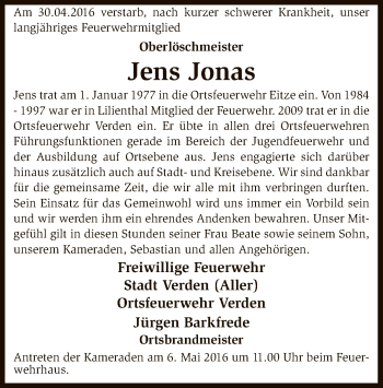 Traueranzeige von Jens Jonas von SYK