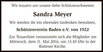 Traueranzeige von Sandra Meyer von SYK