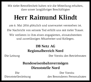 Traueranzeige von Raimund Klindt von SYK