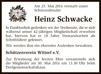 Traueranzeige von Heinz Schwacke von SYK