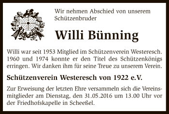 Traueranzeige von Willi Bünning von SYK