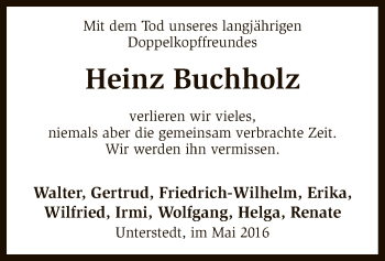 Traueranzeige von Heinz Buchholz von SYK