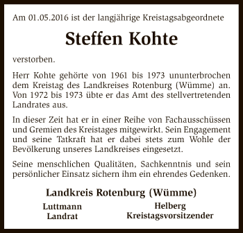 Traueranzeige von Steffen Kohte von SYK