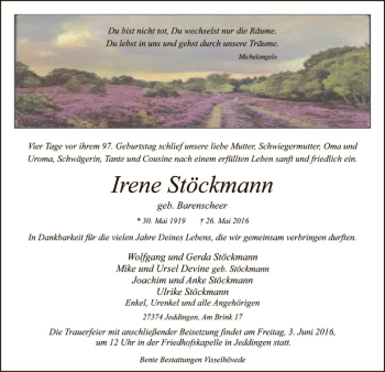 Traueranzeige von Irene Stöckmann von SYK