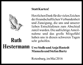 Traueranzeige von Ruth Hestermann von SYK