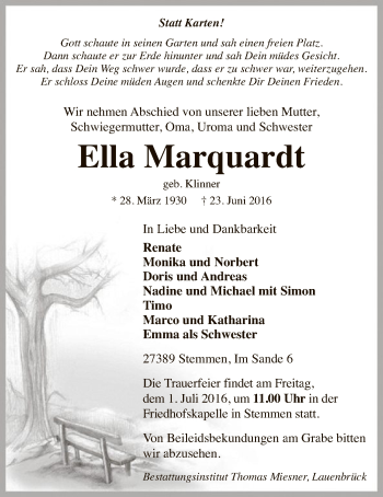 Traueranzeige von Ella Marquardt von SYK