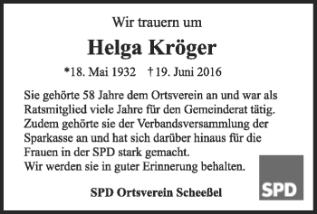 Traueranzeige von Helga Kröger von SYK