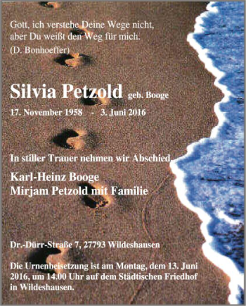 Traueranzeige von Silvia Petzold von SYK