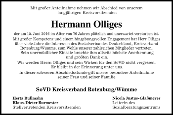 Traueranzeige von Hermann Olliges von SYK