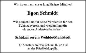 Traueranzeige von Egon Schmidt von SYK