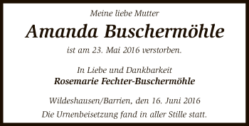 Traueranzeige von Amanda Buschermöhle von SYK