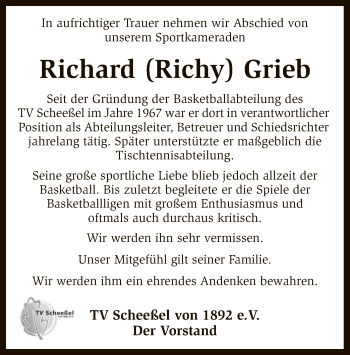 Traueranzeige von Richard Grieb von SYK