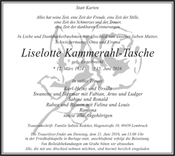 Traueranzeige von Liselotte Kammerahl-Tasche von SYK