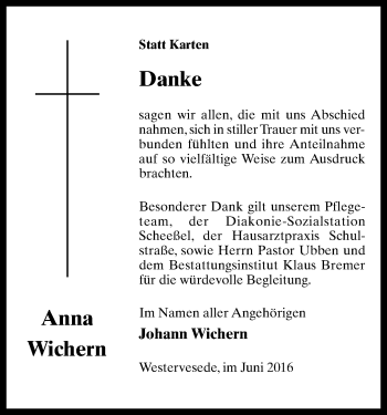 Traueranzeige von Anna Wichern von SYK