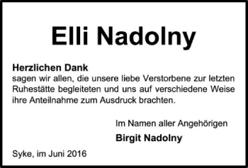 Traueranzeige von Elli Nadolny