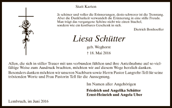 Traueranzeige von Liesa Schütter von SYK