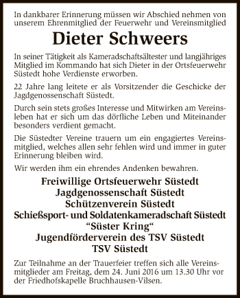 Traueranzeige von Dieter Schweers von SYK