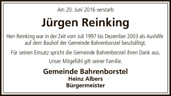 Traueranzeige von Jürgen Reinking von SYK