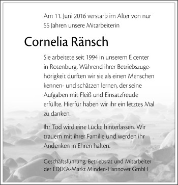 Traueranzeige von Cornelia Ränsch von SYK