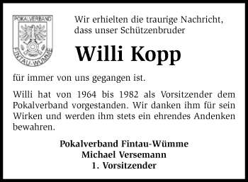 Traueranzeige von Willi Kopp von SYK