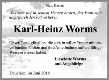 Traueranzeige von Karl-Heinz Worms von SYK