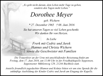 Traueranzeige von Dorothee Meyer von SYK