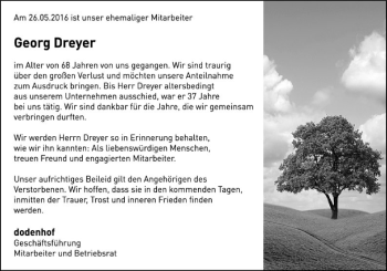 Traueranzeige von Georg Dreyer von SYK