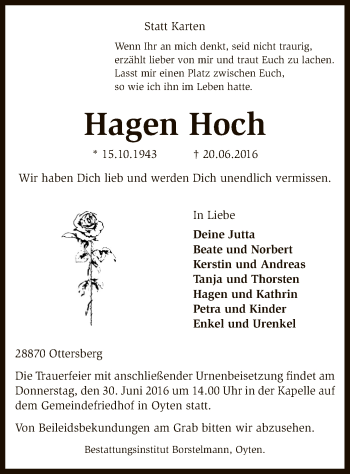 Traueranzeige von Hagen Hoch von SYK