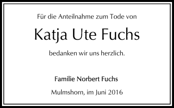 Traueranzeige von Katja Ute Fuchs von SYK