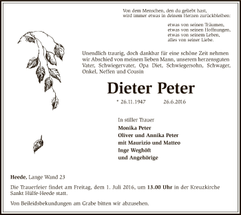 Traueranzeige von Dieter Peter von SYK