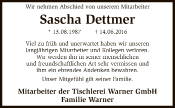 Traueranzeige von Sascha Dettmer von SYK