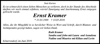 Traueranzeige von Ernst Kramer von SYK