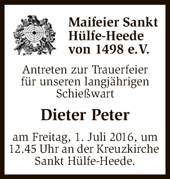 Traueranzeige von Dieter Peter von SYK