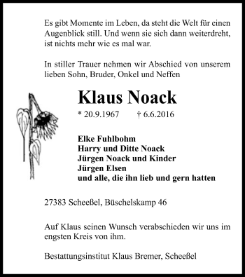 Traueranzeige von Klaus Noack von SYK