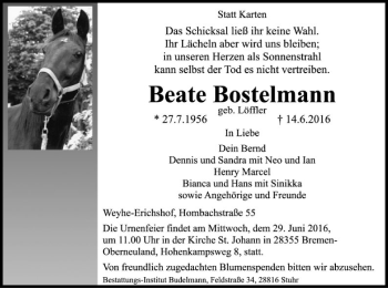 Traueranzeige von Beate Bostelmann von SYK