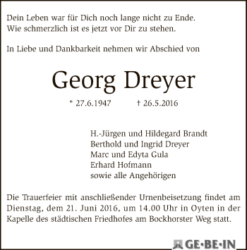 Traueranzeige von Georg Dreyer von SYK