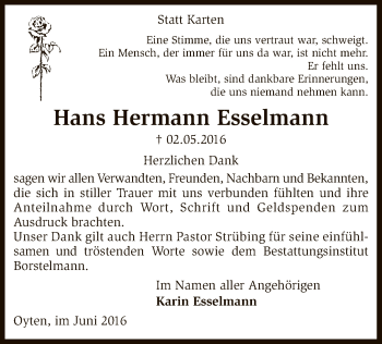 Traueranzeige von Hans Hermann Esselmann von SYK