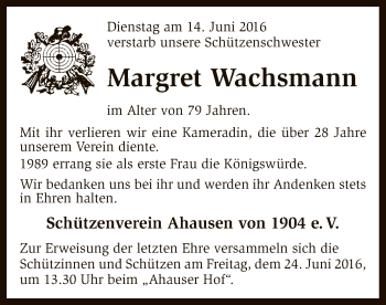 Traueranzeige von Margret Wachsmann von SYK