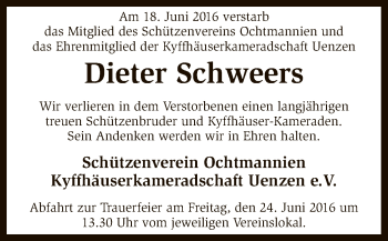 Traueranzeige von Dieter Schweers von SYK