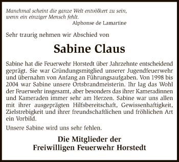 Traueranzeige von Sabine Claus von SYK